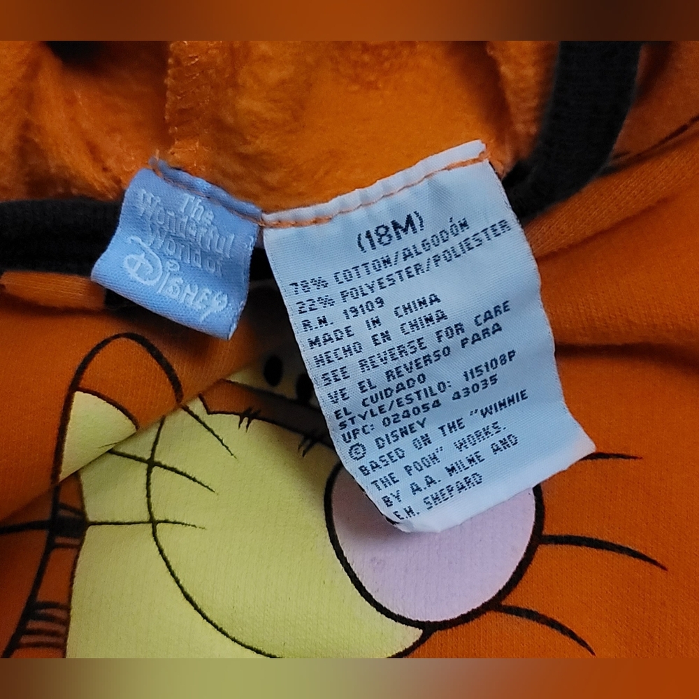 Disney Orange Tigger Hoodie With Ears 18M Vtg - Picture 4 of 7